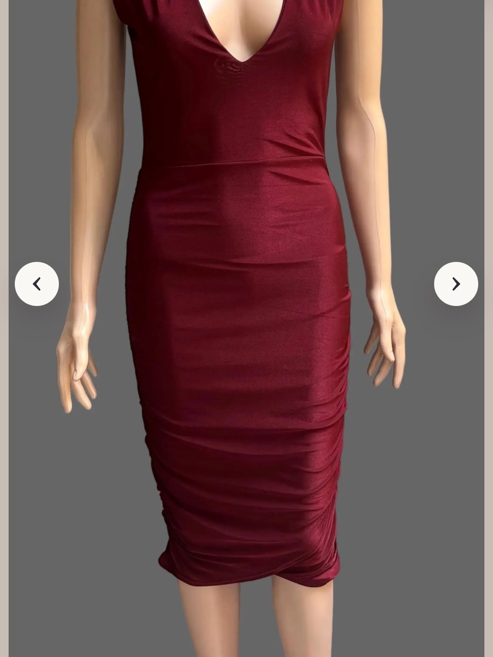 Misguided Sleeveless Deep V Ruched Bodycon Dress - Burgundy